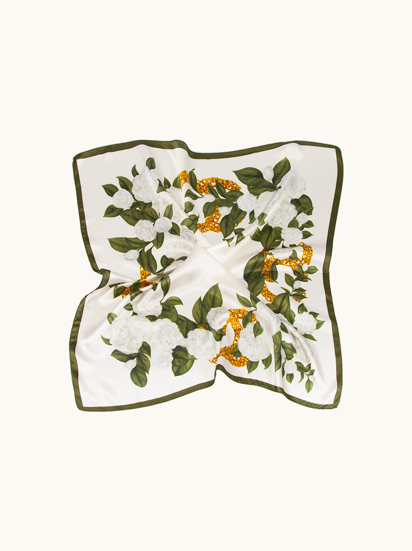Small women's silk scarf with herringbone pattern, 53 cm x 53 cm image 4