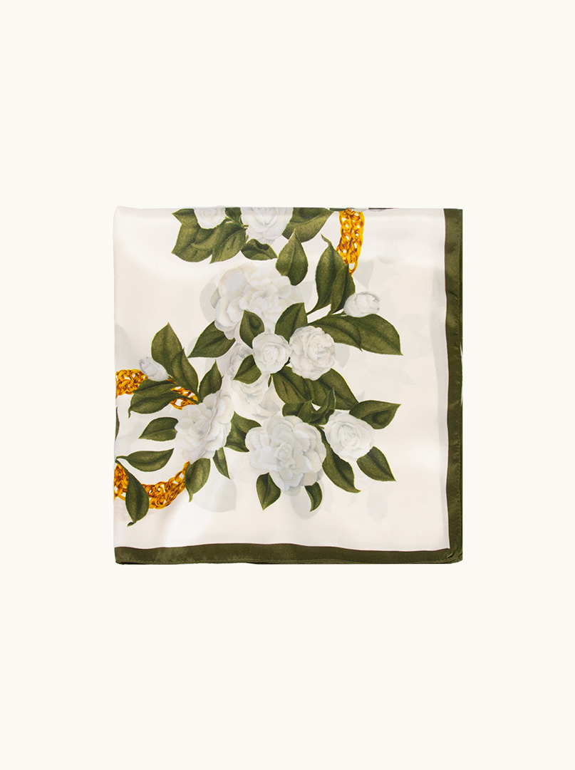 Small women's silk scarf with herringbone pattern, 53 cm x 53 cm image 2