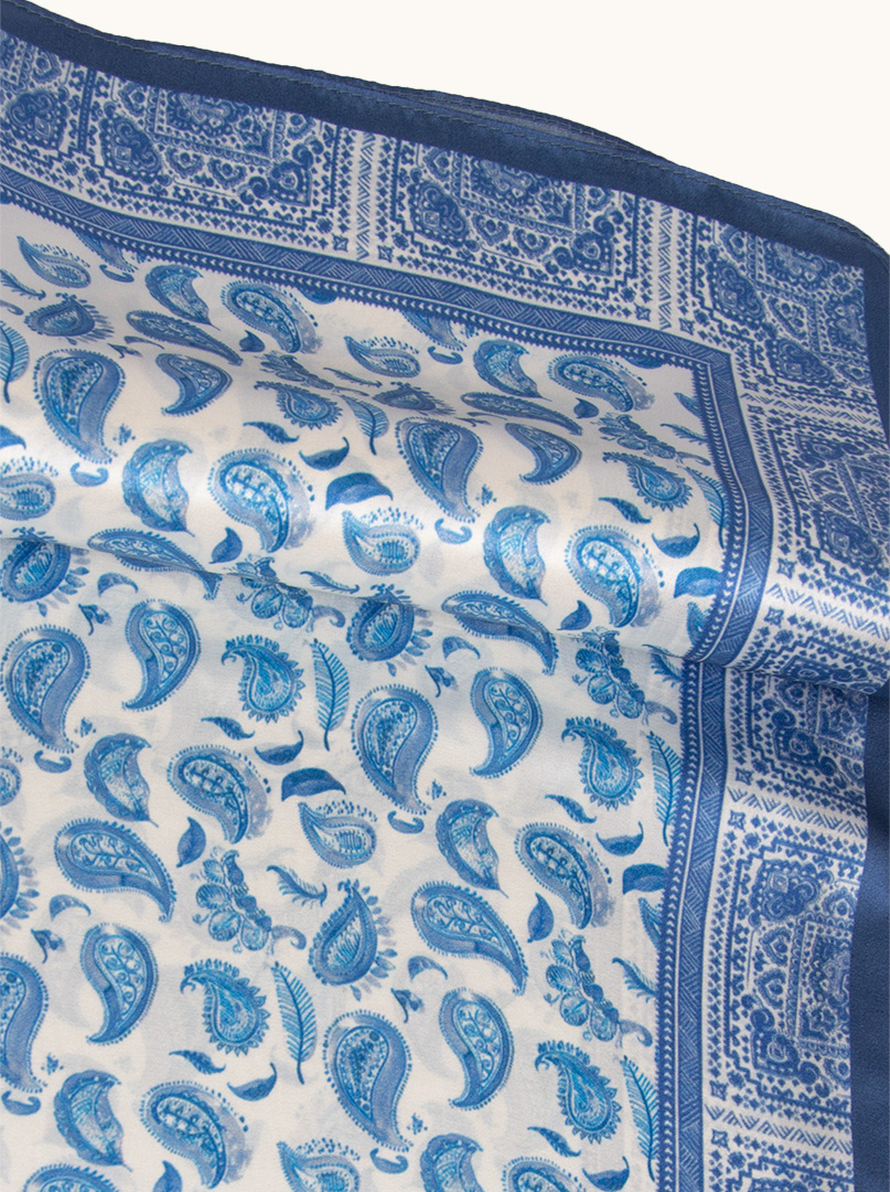 Blue silk gavroshka with paisley motif 53 cm x 53 cm image 2
