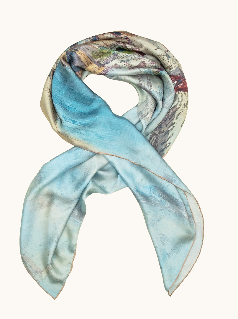 Large women's silk scarf inspired by the Italian coast 110cm x110cm image 1
