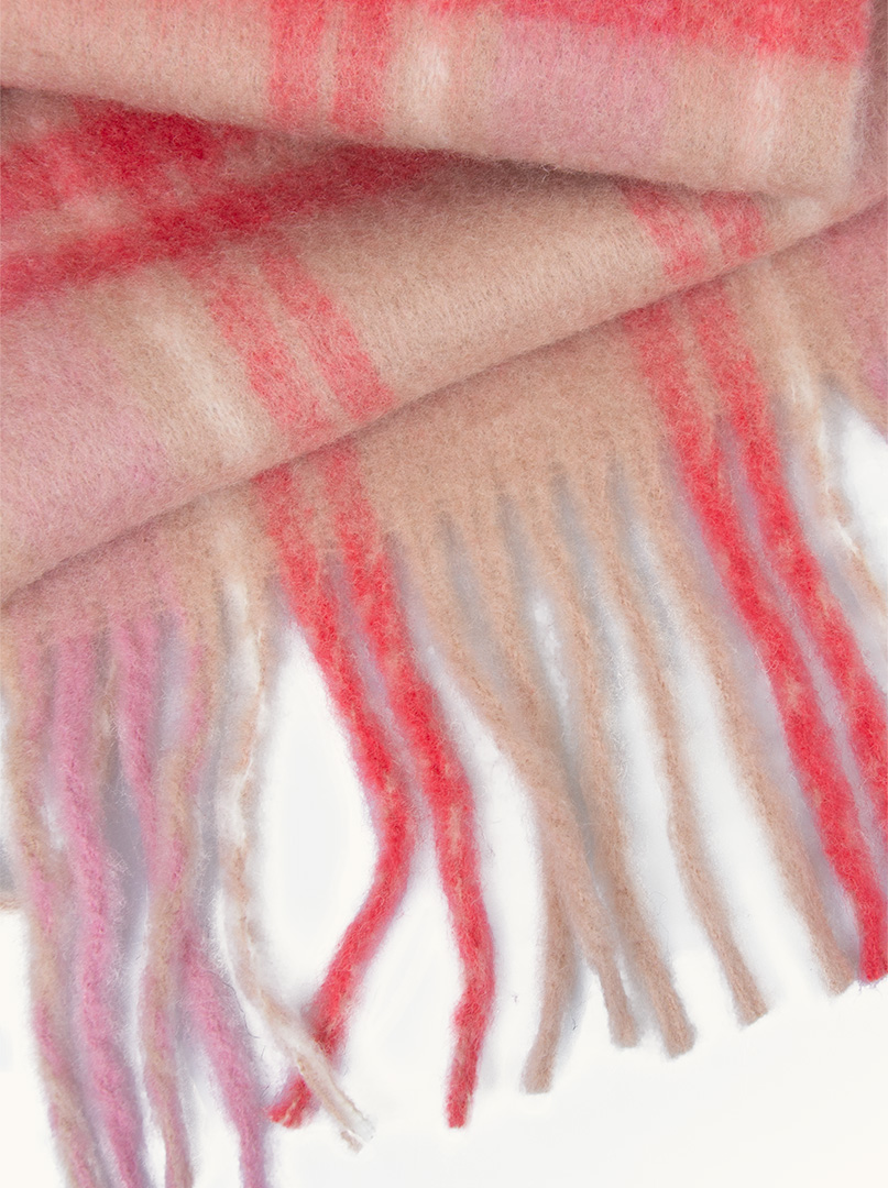 Pink and beige checkered scarf with tassels 40cm x200cm image 3