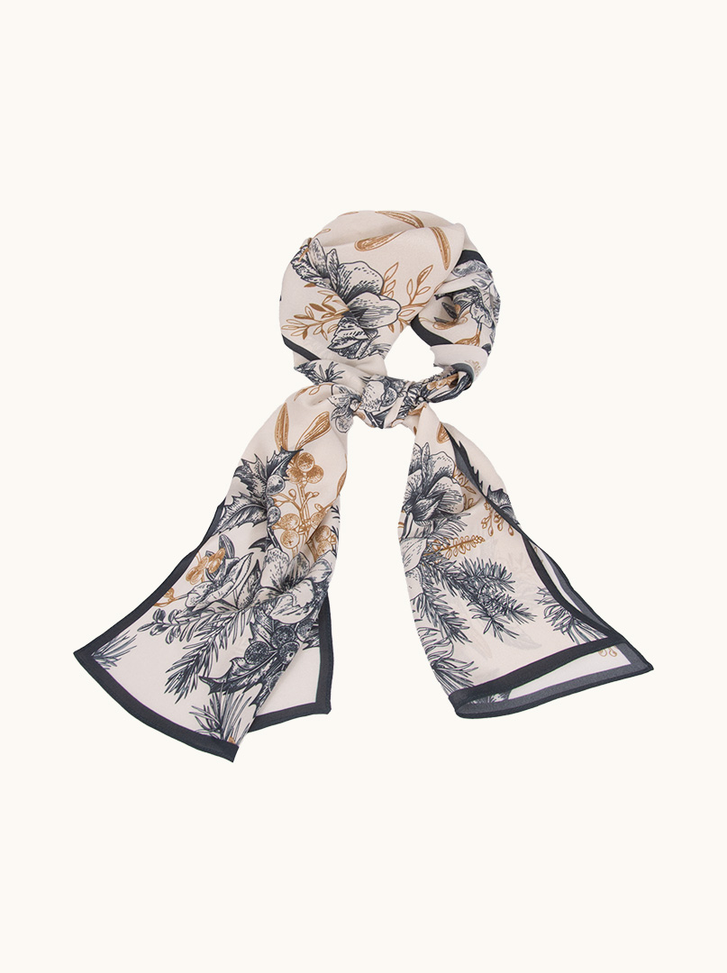 Silk crepe scarf botanical composition 35 cm x 140 cm PREMIUM image 4