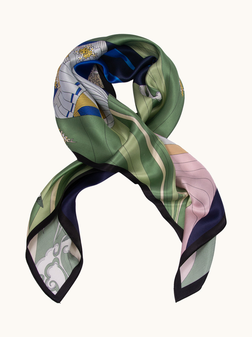 Silk scarf with black border with balloon motif 88 cm x 88 cm image 1