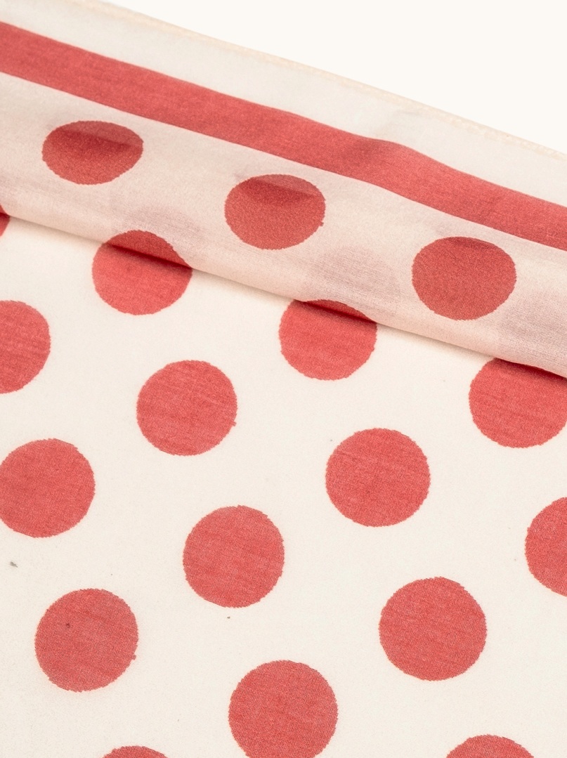Small cotton scarf with mulberry silk red peas 53cm x53cm image 3