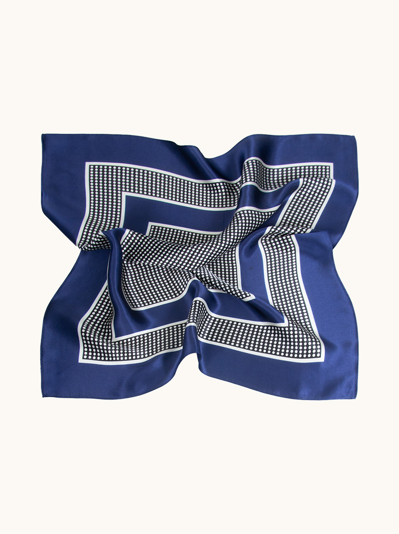 Small women's navy blue silk scarf with peas 53cm x 53cm image 2