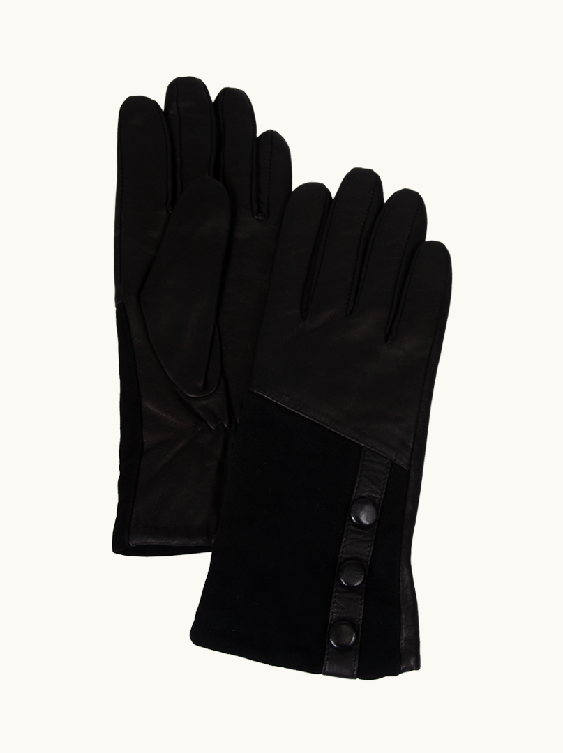 Black leather gloves with decorative buttons image 1