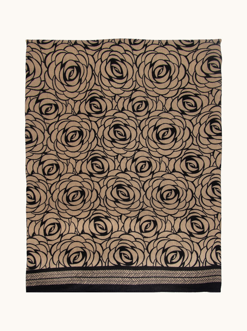 Light brown light scarf with roses 65cm x 180cm image 4