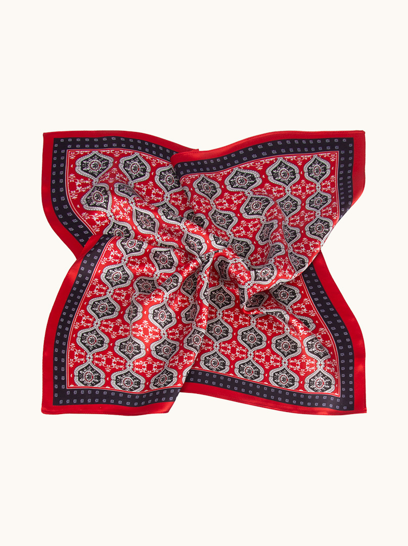 Small silk scarf gavroshka red patterned 53x53 cm image 3