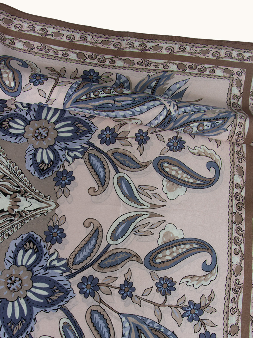 Silk scarf on pink background with floral motif 90 cm x 90 cm image 4