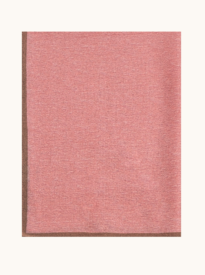 Wool and silk pink scarf with beige trim 65 cm x 190 cm image 2