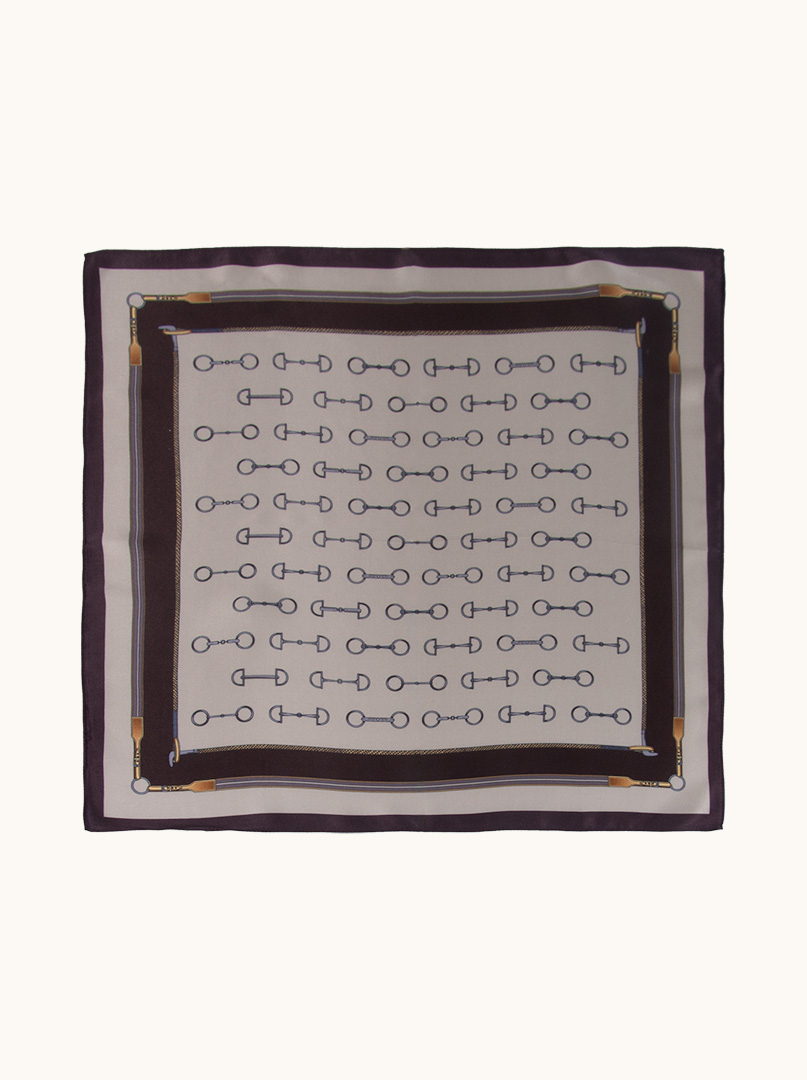 Silk gavroche with brown border and pattern 53 cm x 53 cm image 1