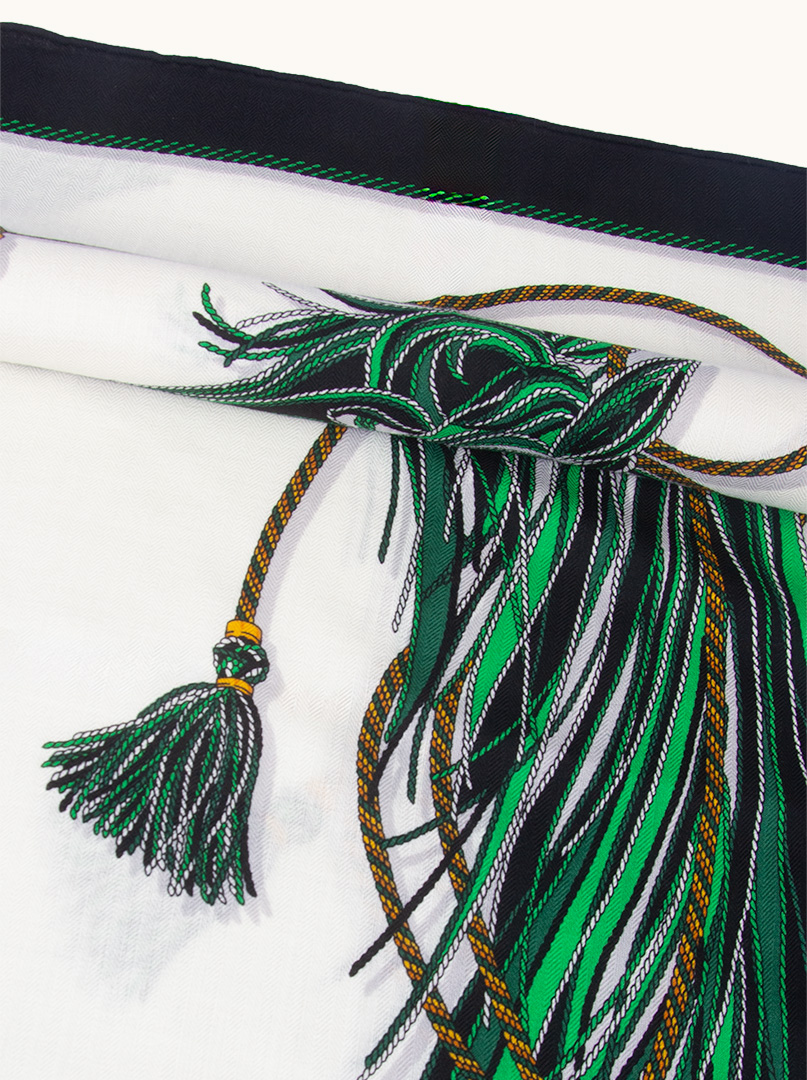 Wool and silk scarf with horse motif on black background 90 cm x 90 cm image 2