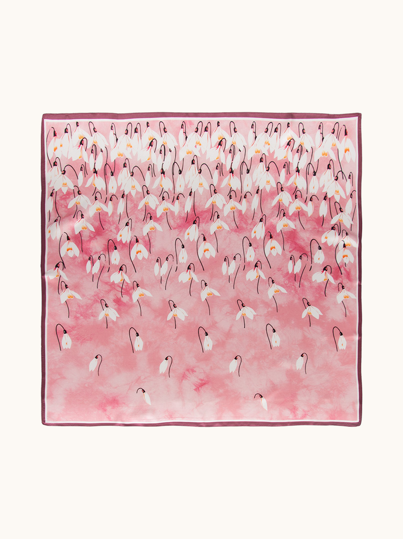 Large pink silk scarf with floral pattern 88cm x88cm image 2
