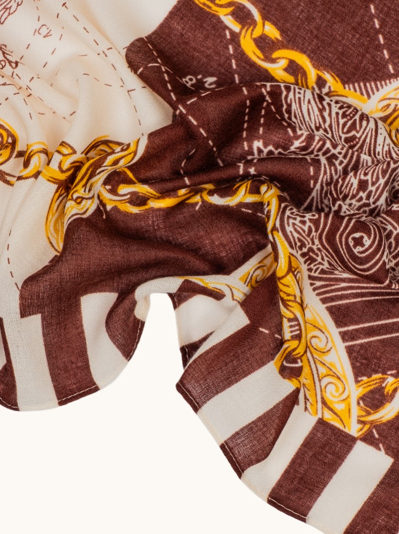 Lightweight brown scarf with chain motif, 100% viscose, 70x180 cm image 3