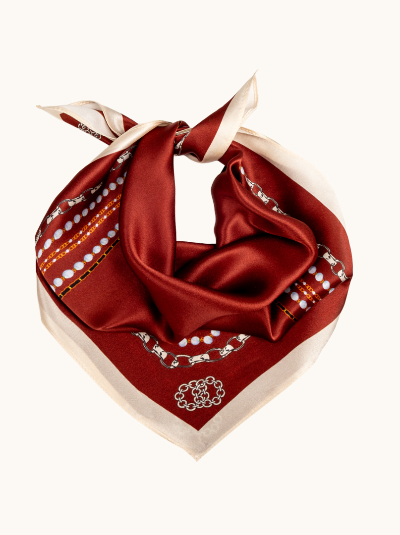 Small red silk scarf with ornament 53cm x53cm image 1