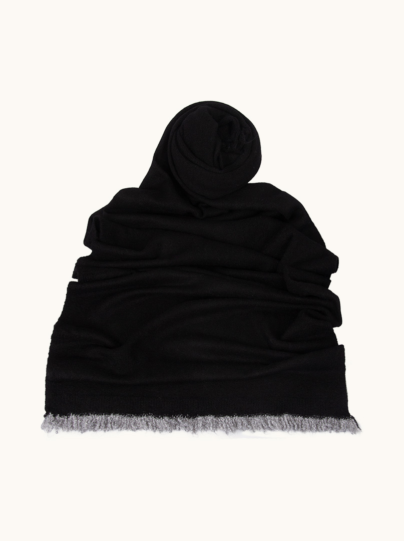 Black scarf with short tassels 55 cm x 200 cm image 1