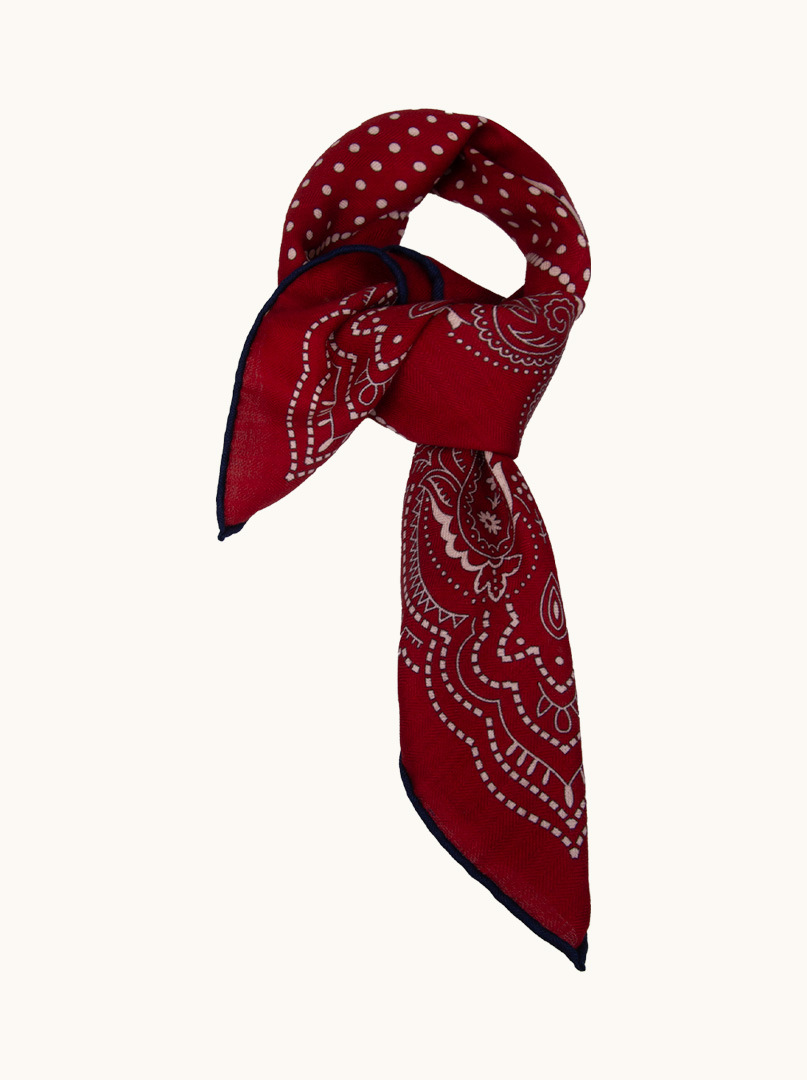 Scarf wool with silk red patterned 70 cm x 70 cm image 1