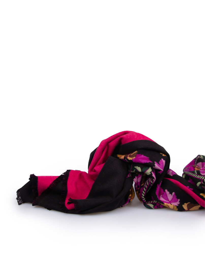 Warm silk scarf, double-sided, black and pink with a maple tree, 65cm x 200cm image 3