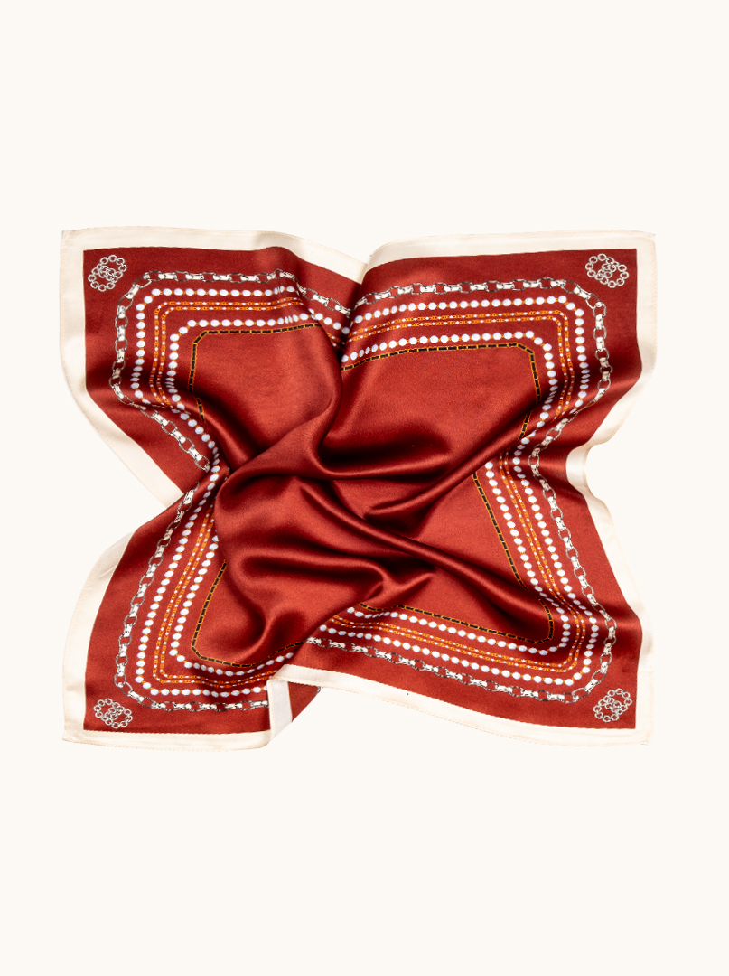 Small red silk scarf with ornament 53cm x53cm image 3