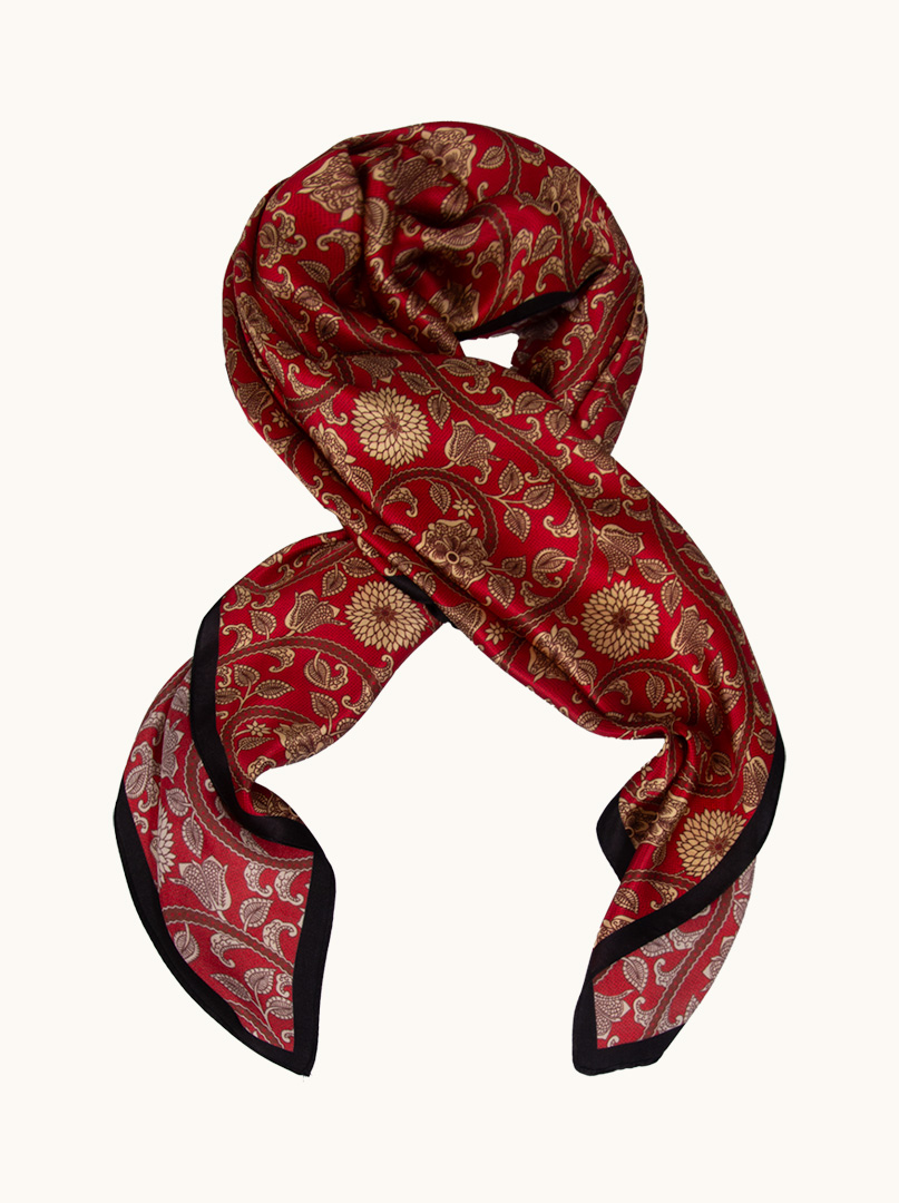 Red silk scarf with floral motif 88 cm x 88 cm PREMIUM image 1