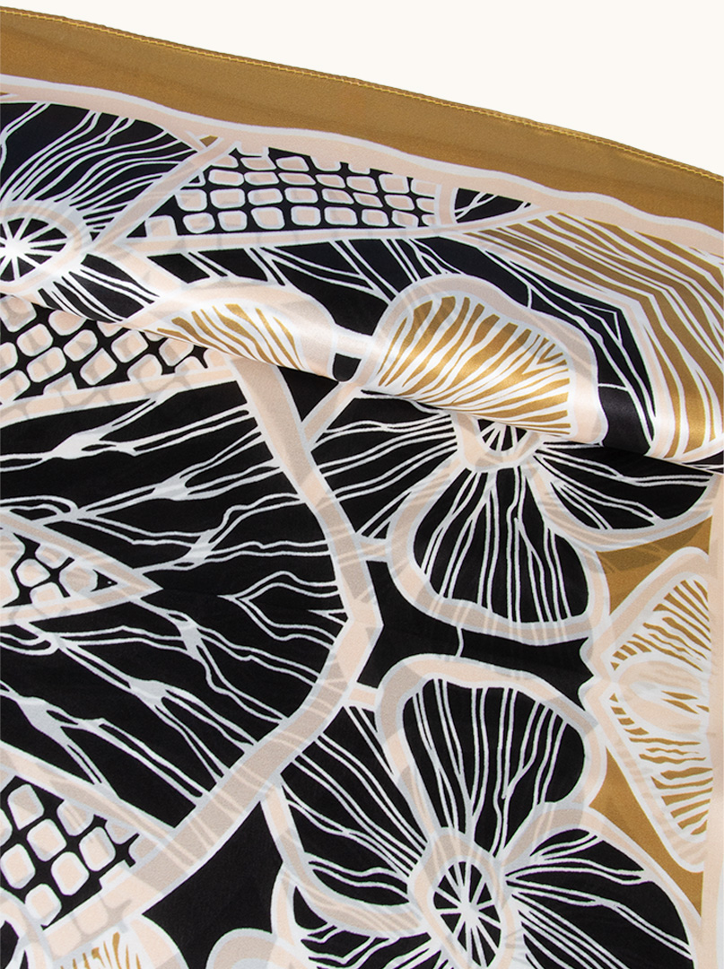 Large silk scarf in shades of gold and black 90cm x 90cm  image 4