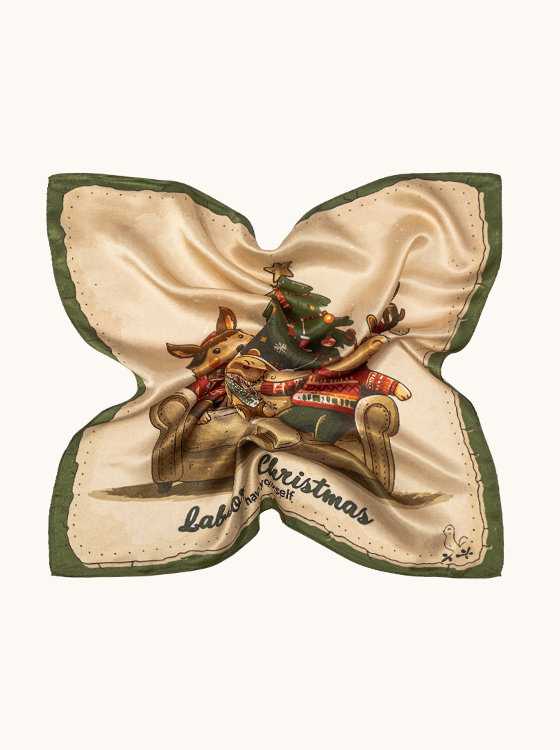 Small women's silk scarf with herringbone pattern, 53 cm x 53 cm image 3