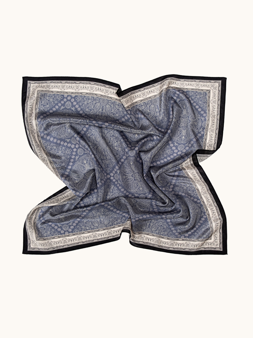 Blue silk scarf with an elegant ornament, 65 cm x 65 cm  image 4