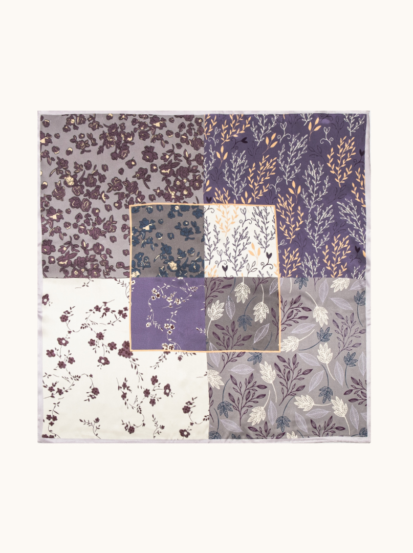 Black silk scarf with geometric patterns 68cm x 68cm image 2