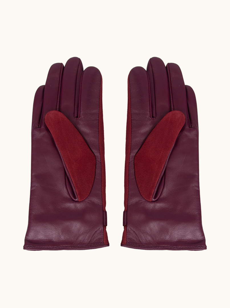 Maroon leather gloves with decorative buckle PREMIUM image 3