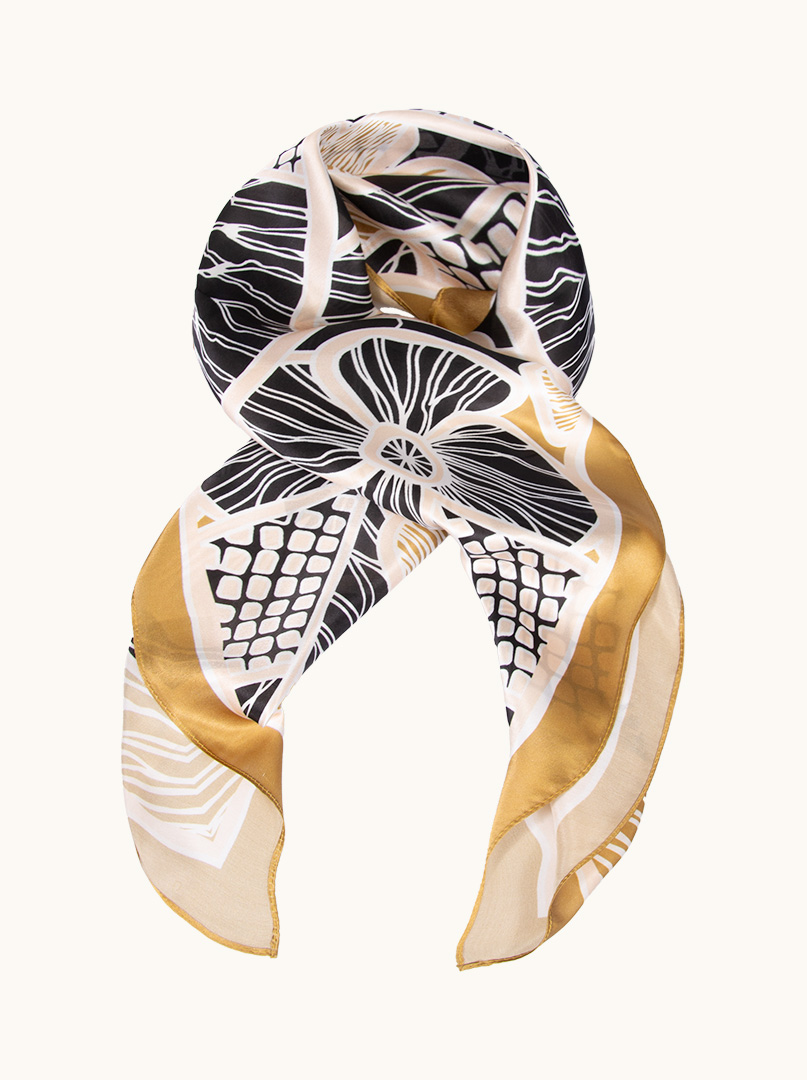 Large silk scarf in shades of gold and black 90cm x 90cm  image 1