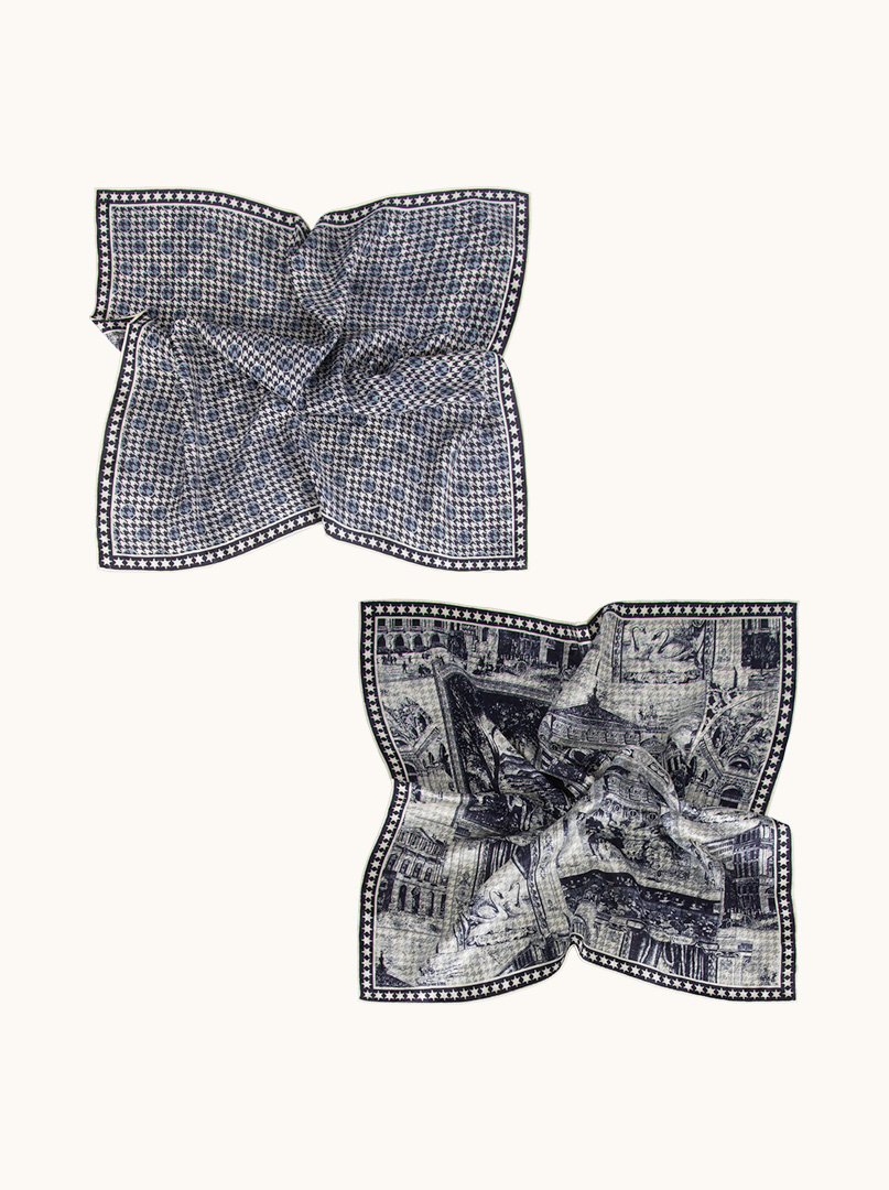 Large double sided silk scarf with embossed and retro design 68cm x 68cm image 2