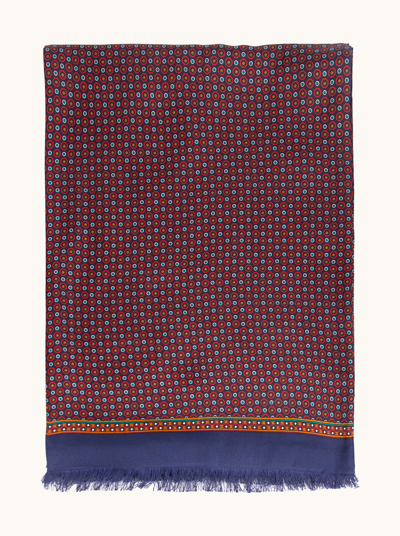 Exclusive men's navy blue silk scarf with red circles 30 cm x 180 cm image 3