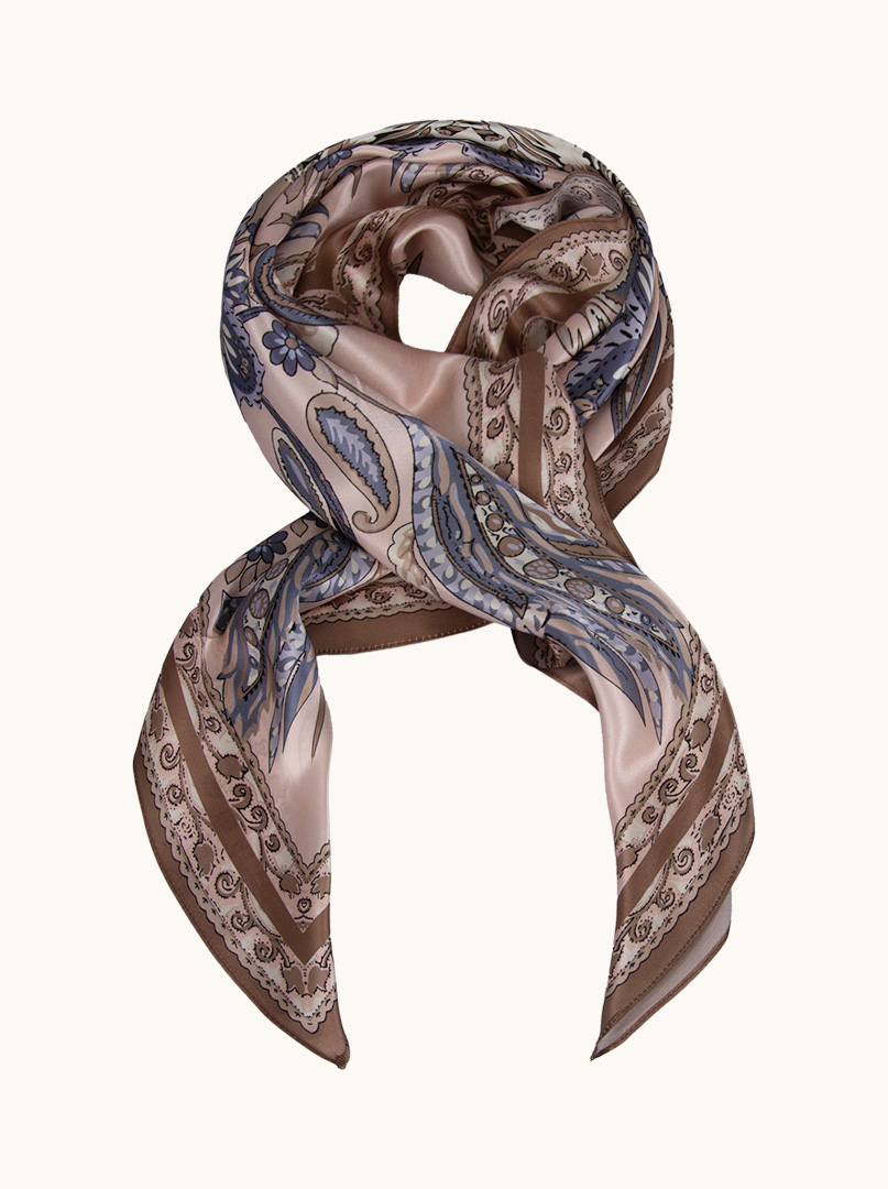 Silk scarf on pink background with floral motif 90 cm x 90 cm image 1