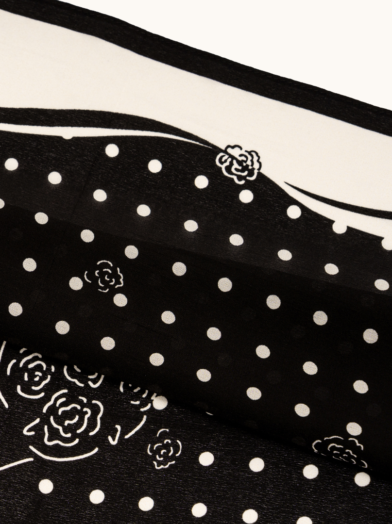 Black silk scarf with geometric patterns 68cm x 68cm image 3