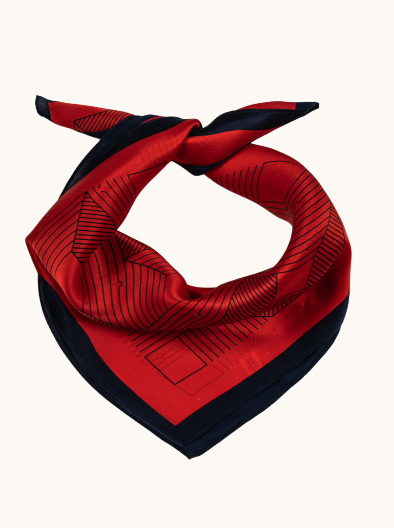 Small women's red silk scarf with geometric pattern 53cm x53cm image 1