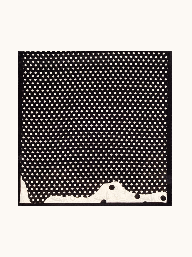 Black and white silk shawl with peas and geometric patterns 35 cm x 150 cm image 2