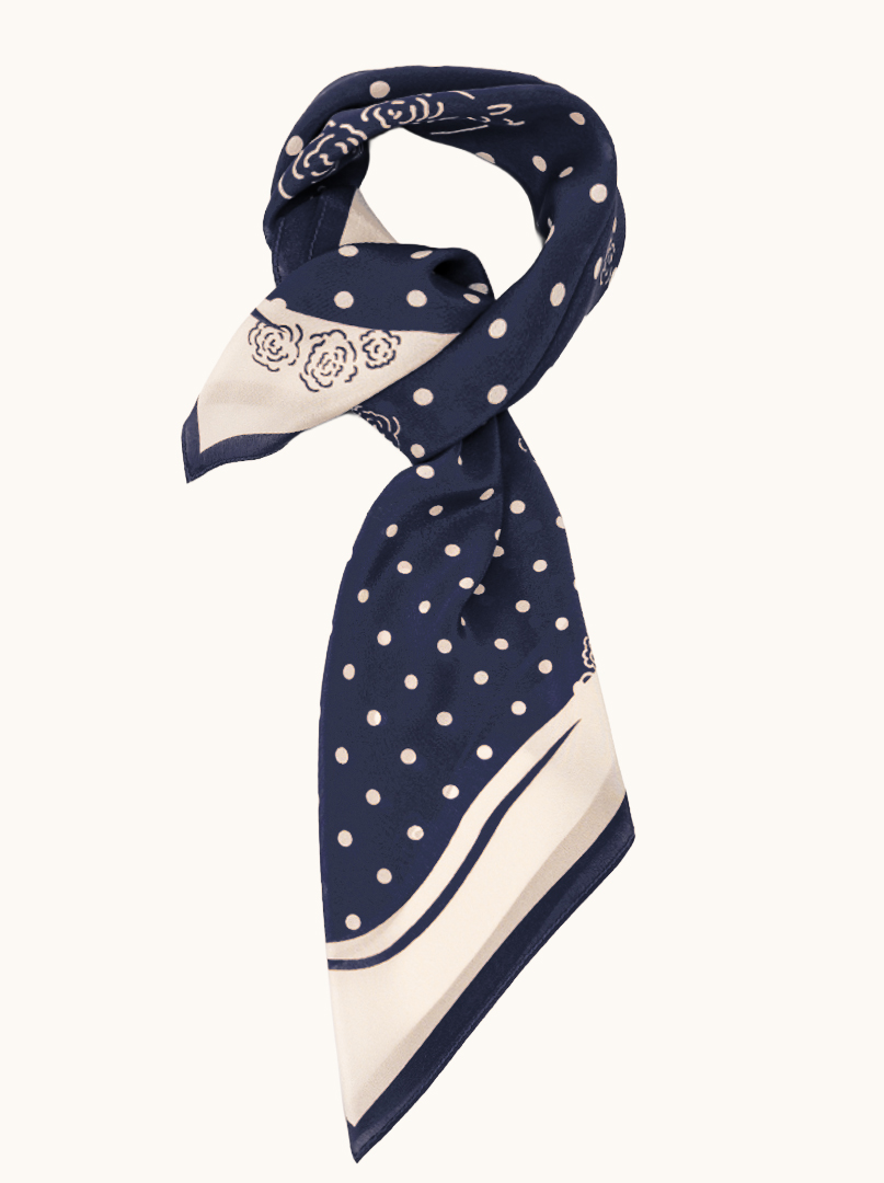 Black silk scarf with geometric patterns 68cm x 68cm image 1