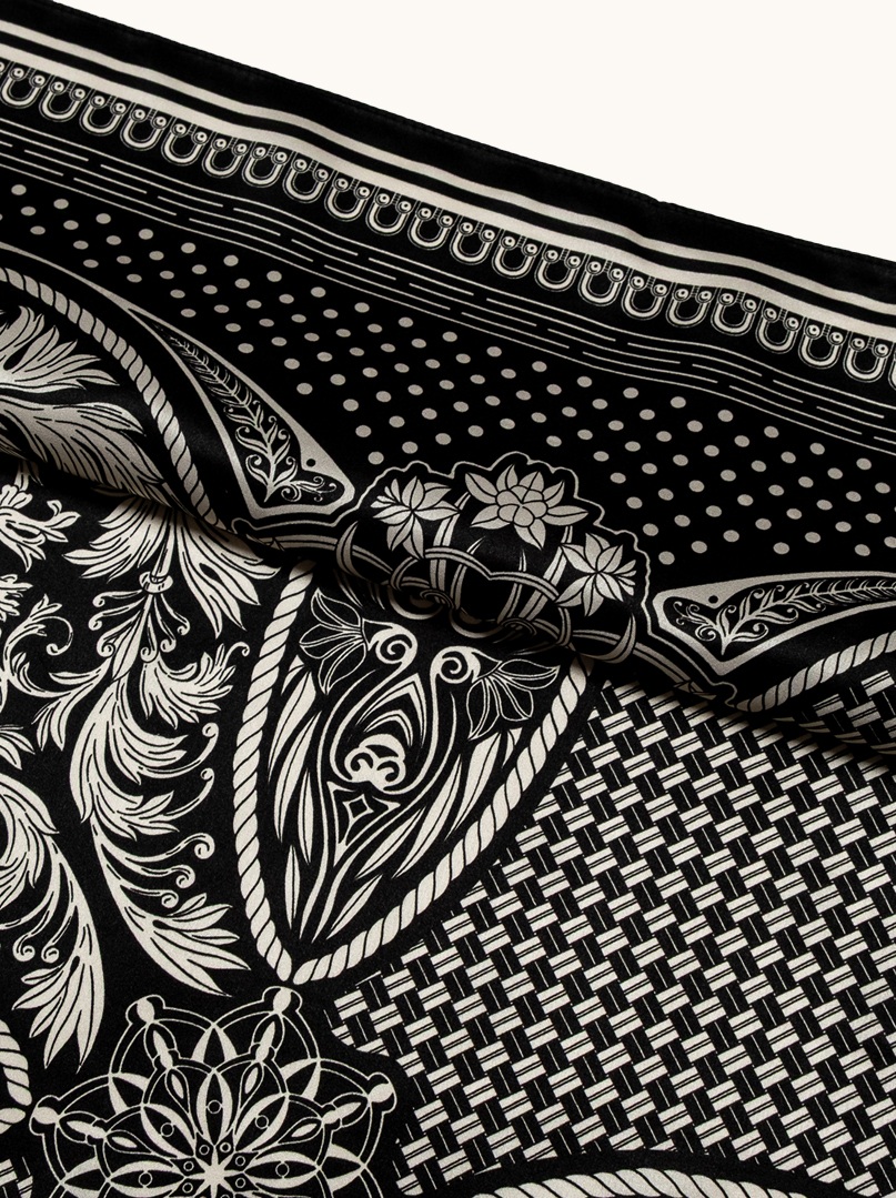 Large black silk scarf with a baroque pattern, 90 cm x 90 cm image 4