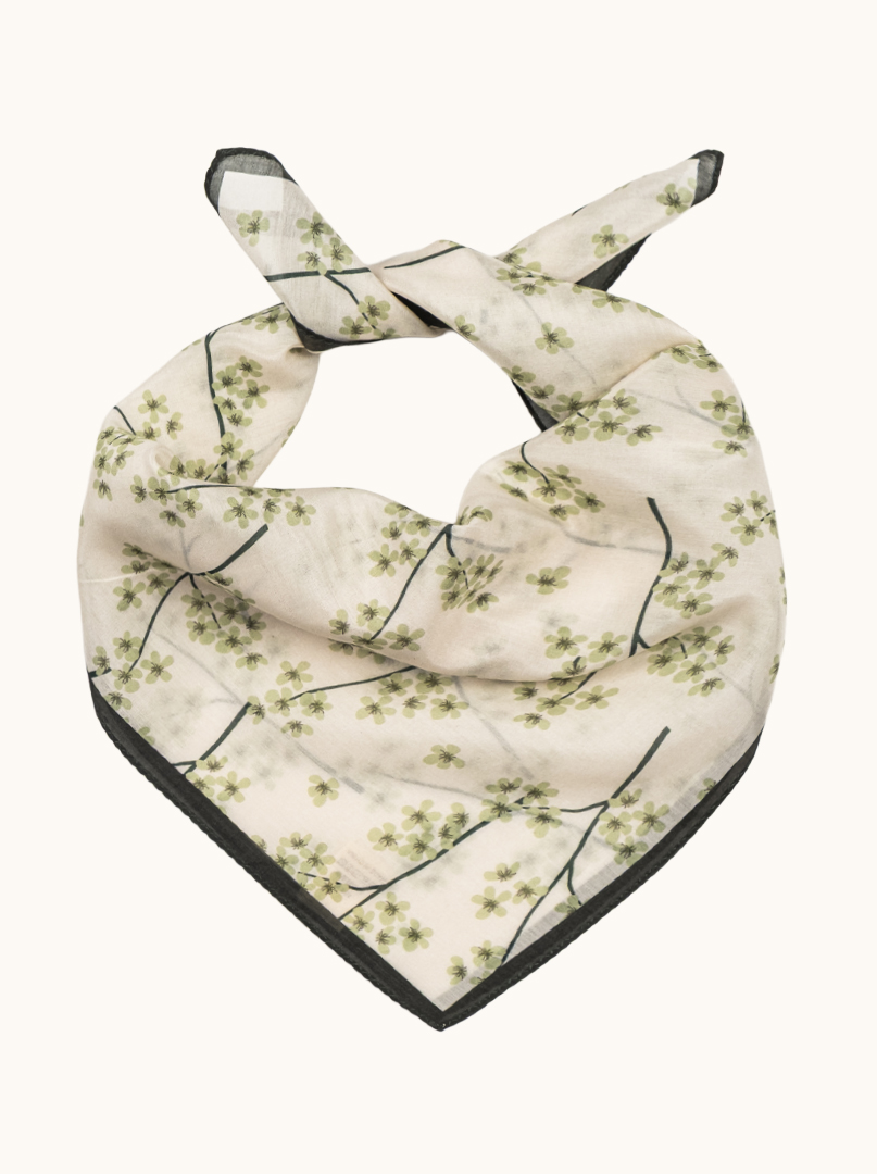 Small cotton scarf with mulberry silk flowers 53cm x53cm image 1