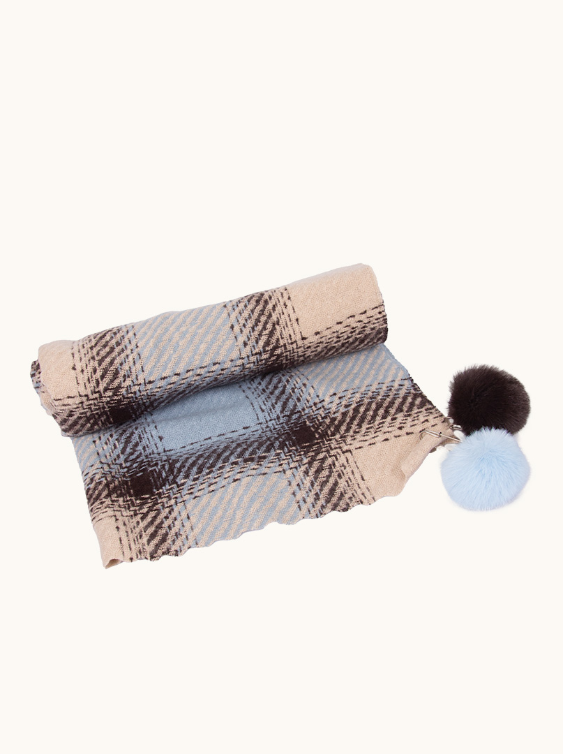 Checked scarf with decorative pom-poms 65 cm x 170 cm image 2