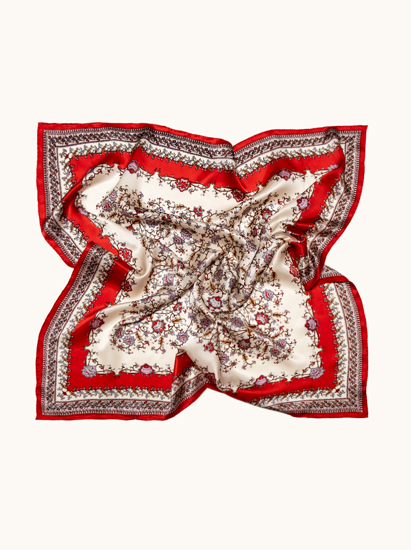 Large silk scarf with oriental pattern, 90 cm x 90 cm image 3