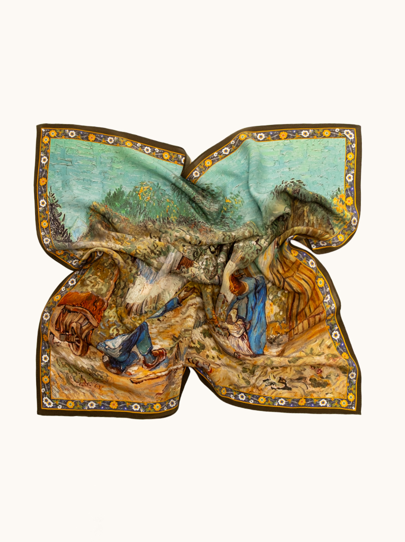 Small women's silk scarf with herringbone pattern, 53 cm x 53 cm image 3