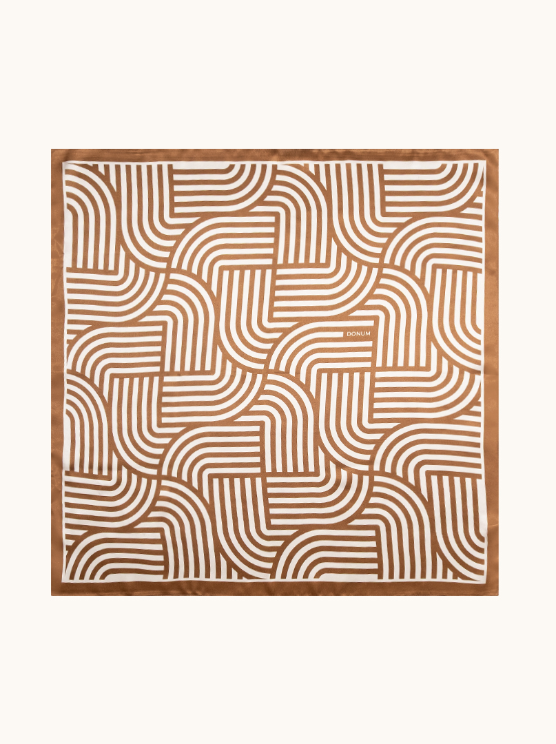 Brown silk scarf with geometric patterns 68cm x 68cm image 2