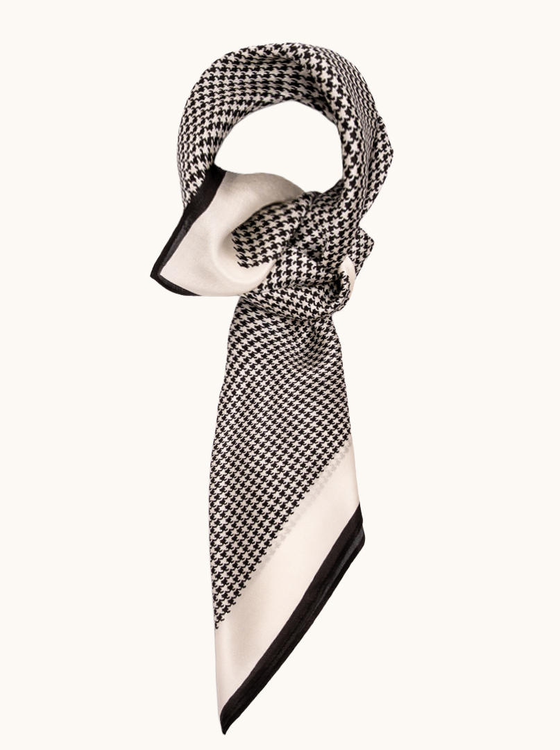 Black silk scarf with geometric patterns 68cm x 68cm image 1
