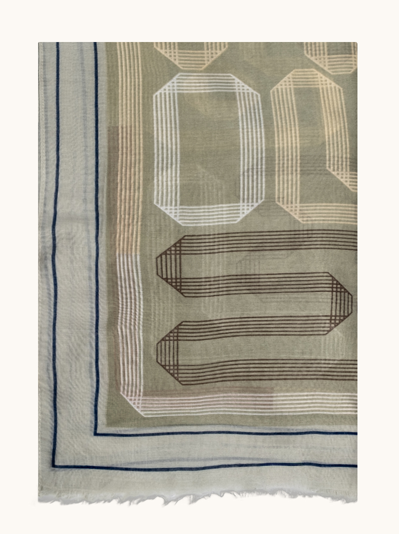 Lightweight cotton and viscose scarf with geometric patterns, 90 cm x 180 cm image 2