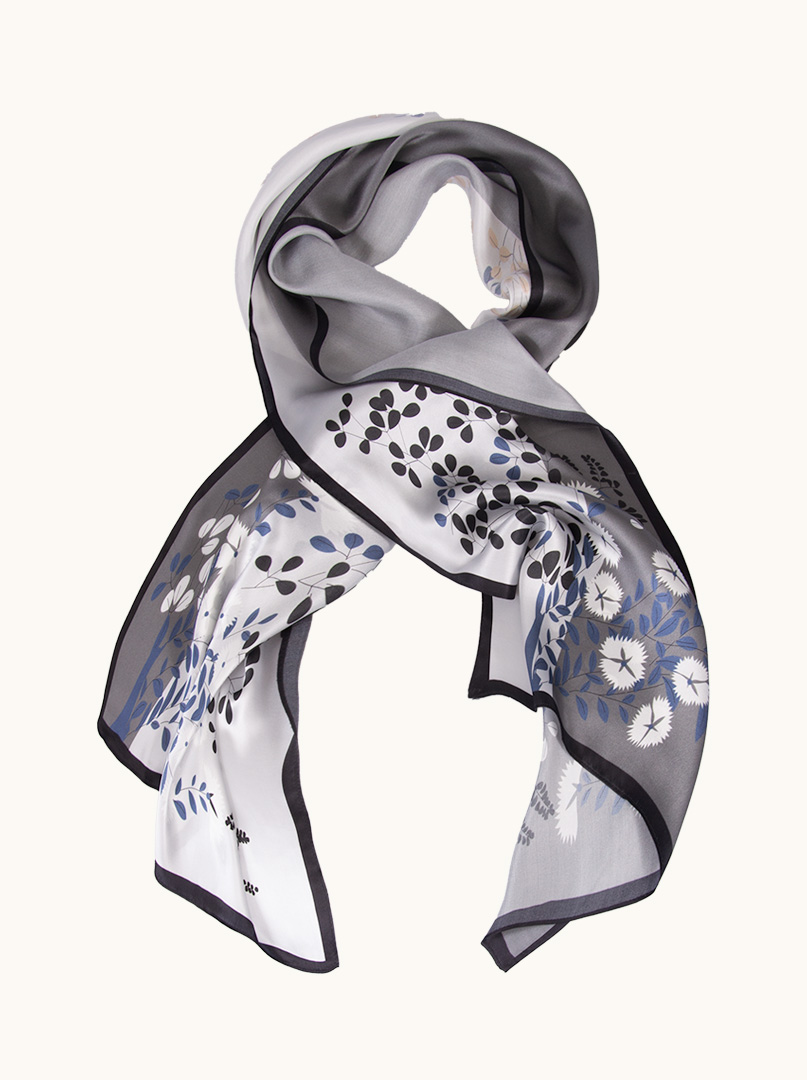 Grey silk scarf with floral motif 55 cm x 170 cm image 1