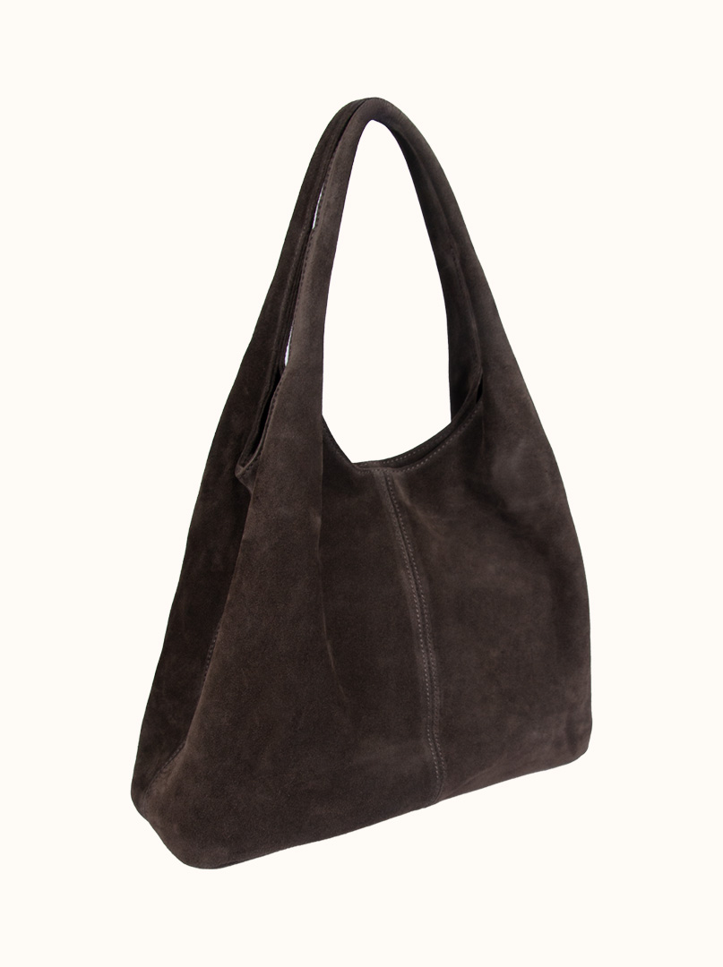 Women's suede large bag Allora hobo brown - soft shoulder bag image 4