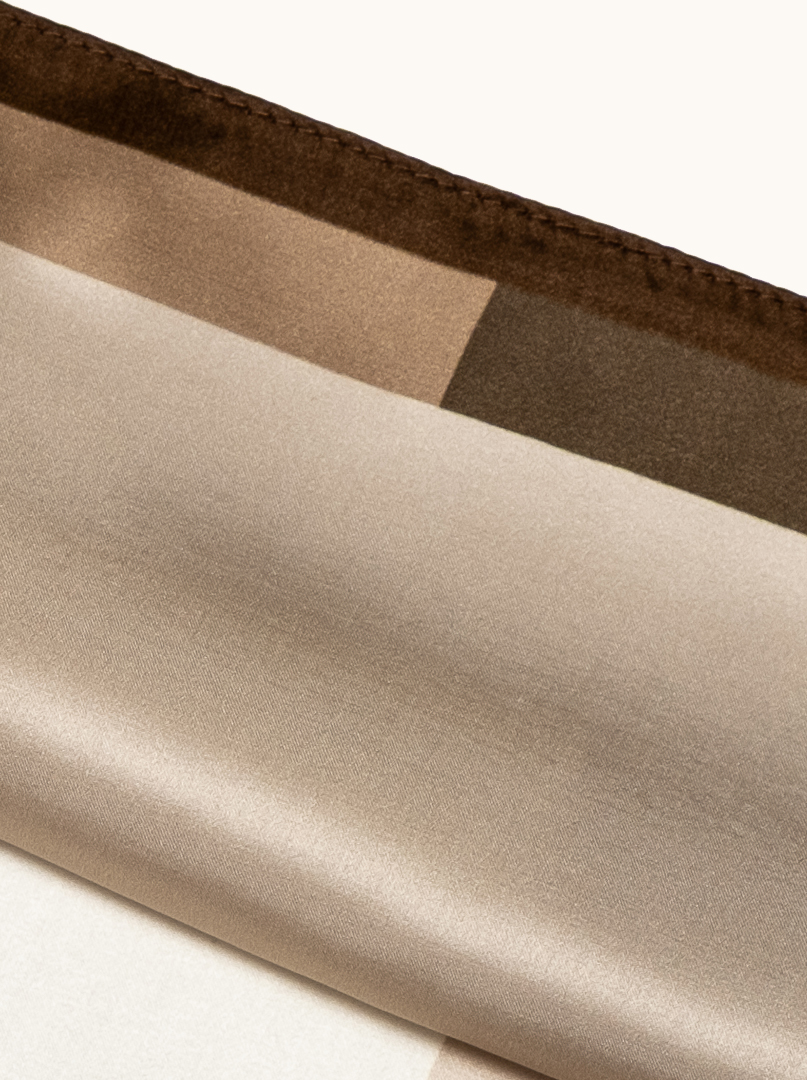 Small women's silk scarf in beige with a geometric frame, 53 cm x 53 cm image 3