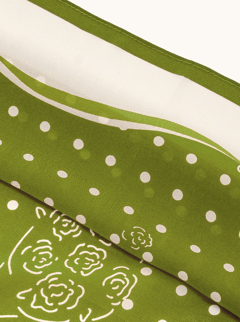 Green silk scarf with geometric patterns 68cm x 68cm image 4