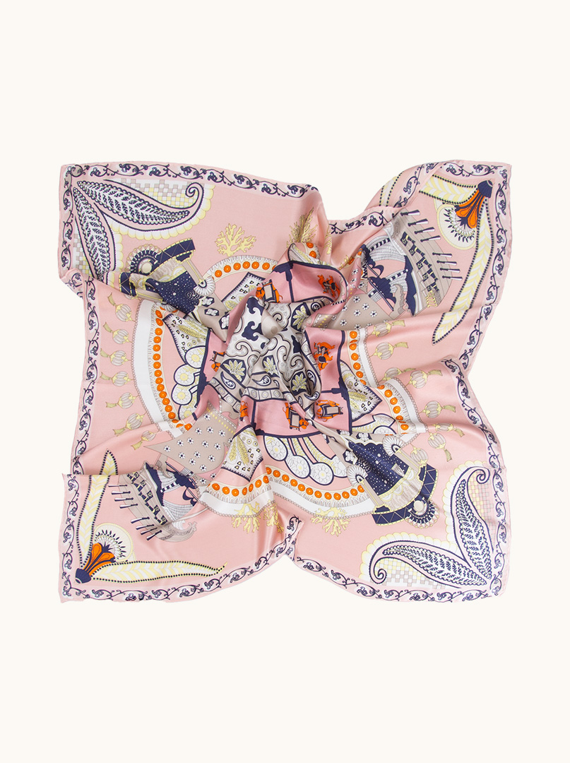 Pink patterned silk scarf 88 cm x 88 cm image 2